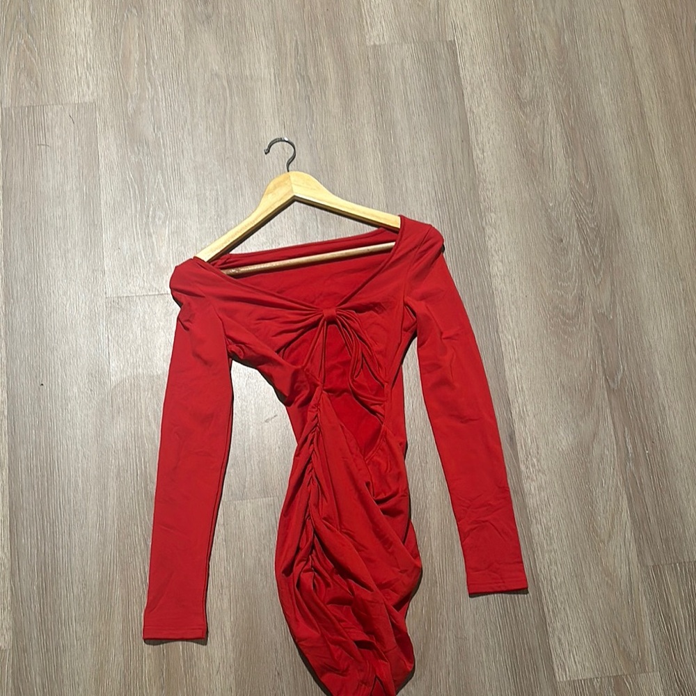 Red Bodycon Long Sleeve Off the Shoulder Dress for Night Out